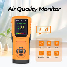 Load image into Gallery viewer, 6-in-1 Air Quality Monitor Indoor Air Quality Detector Portable AQI Tester Detect CO2 PM2.5 PM10 HCHO TVOC Meter for Cars,Homes,Schools,Offices
