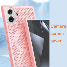 Load image into Gallery viewer, CCSmall for Apple iPhone 16 Heat Dissipation Case with Magnetic Ring, Mesh Breathable Hollow Cellular Hole Slim Phone Case Cover for iPhone 16 SR Pink
