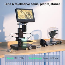 Load image into Gallery viewer, JL246PS 3 Lens HDMI Digital Microscope, UHD 4000× 24MP Biological Microscope with Prepared Slides, Coin Microscope for Full-Size Coin Error Coins, 7&#39;&#39; LCD Screen, Windows PC Compatible, 32GB
