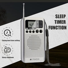 Load image into Gallery viewer, Retekess TR106 Portable Mini Pocket Radios AM FM Digital Tuning, AAA Battery Powered, Support Clock, Alarm, Sleep Timer, FM Stereo for Walking (Silver)
