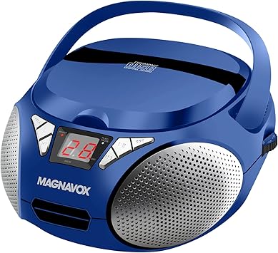 Magnavox MD6924 Portable Top Loading CD Boombox with AM/FM Stereo Radio in Black | CD-R/CD-RW Compatible | LED Display | AUX Port Supported | Programmable CD Player | (Blue)