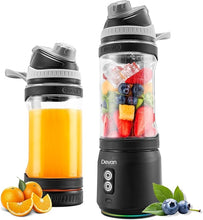 Load image into Gallery viewer, Portable Blender, Anti-Jamming 300 Watt for Shakes and Smoothies, 24oz Travel Blender USB Rechargeable, BPA Free Sporty bottle with a Travel Lid. (Black Base Grey Lid)
