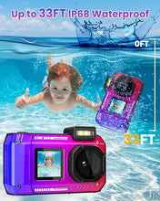 Load image into Gallery viewer, 8K 70MP Digital Camera with 64G Card, 33FT Underwater Camera Waterproof Rugged Dustproof Shockproof for Snorkeling Diving, Selfie Dual-Screen Point and Shoot Digital Camera(Gradient Purple)
