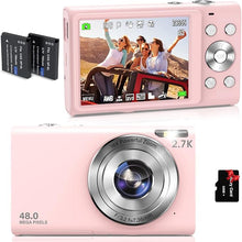 Load image into Gallery viewer, Digital Camera Auto Focus 2.7K Vlogging Camera HD 48MP 16X Digital Zoom Camera with 32G Memory Card 2 Batteries YouTube Portable Mini Compact Camera for Kids Teens Adult Beginner
