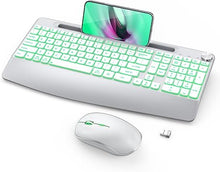 Load image into Gallery viewer, JOYACCESS Wirless Keyboard and Mouse, Ergonomic Wireless Backlit Keybaord with Phone Holder,Rechargeable Wireless Keyboard Mouse Combo with Light Up Keys for for Laptop, PC, Mac, Windows-Silver
