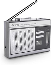 Load image into Gallery viewer, Arsvita Portable Cassette Player and Recorder, Cassette to MP3 Digital Converter, AM/FM Radio Tape Walkman, Support 4-32G Micro SD Card, Build-in Speaker and Microphone, Silver
