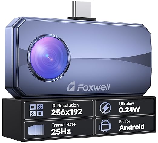 FOXWELL RT100 Thermal Camera for Android (USB-C) Smartphones, 256x192 IR Resolution Thermal Imaging Camera, Infrared Imager for HVAC Home Inspection, Upgraded Temperature Accuracy, 25Hz Frame Rate