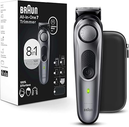 Braun All-in-One Style Kit Series 7 7410, 8-in-1 Trimmer for Men with Beard Trimmer, Body Trimmer for Manscaping, Hair Clippers & More, Braun’s Sharpest Blade, 40 Length Settings, Waterproof