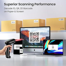 Load image into Gallery viewer, Barcode Scanner with Stand, Bluetooth and Wireless Barcode Scanner, Inventory 2D 1D QR Code Scanners for Computer POS, Handheld CMOS Image Bar Code Reader for Warehouse Library Supermarket
