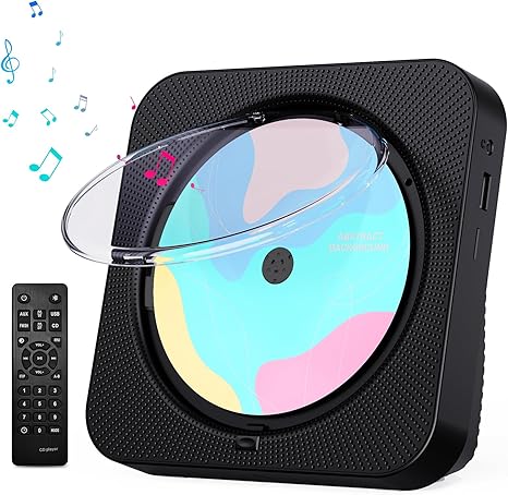 CD Player Portable with Bluetooth 5.1Desktop CD Player with HiFi Sound Speakers,Remote Control,Dust Cover,LED Display,Boombox FM Radio,USB/AUX for Home (Black)