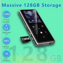 Load image into Gallery viewer, 128GB MP3 Player with Bluetooth 5.2, AiMoonsa Music Player with Built-in HD Speaker, FM Radio, Voice Recorder, HiFi Sound, E-Book Function, Earphones Included (Black 128G)
