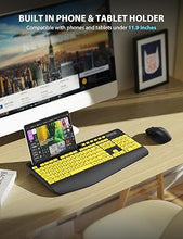 Load image into Gallery viewer, Wireless Keyboard and Mouse Combo - Large Print Ergonomic Keyboard with Wrist Rest, Phone Holder, Sleep Mode, Silent 2.4GHz Keyboard Mouse Set for Computer, Laptop, PC, Mac, Windows - Trueque
