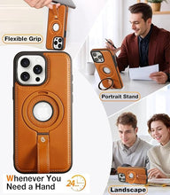 Load image into Gallery viewer, Capture Grip Loop Magnetic Stand for iPhone 16 Pro Case with Screen Protector, Protective iPhone 16 Pro Case Leather, Compatible with MagSafe, Built-in Kickstand,for Men Women, Brown
