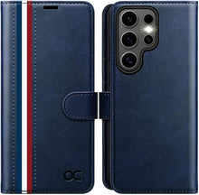 Load image into Gallery viewer, OCASE Compatible with Galaxy S25 Ultra Wallet Case, PU Leather Flip Folio Case with Card Holders RFID Blocking Kickstand [Shockproof TPU Inner Shell] Protective Phone Cover 6.9 Inch 2025, Spliced Blue
