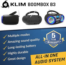 Load image into Gallery viewer, KLIM Boombox B3 Portable Audio System + FM Radio, CD, MP3, Bluetooth, AUX, USB, RGB Lights + Wired and Wireless Mode with Rechargeable Batteries + Upgraded CD Laser Lens + Digital EQ + New
