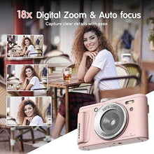 Load image into Gallery viewer, Digital Camera UHD 4K Vlogging Camera Photography Autofocus, 64MP 18X Digital Zoom Digital Camera 32GB Card, Anti-Shake Compact Point Shoot Camera Teens Adult Beginner Boy Girl, Pink
