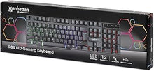 Load image into Gallery viewer, MANHATTAN Wired Membrane Gaming Keyboard – with Backlit RGB LED, USB-A Connection, Quiet Keystrokes, 12 Multimedia Function Keys - for Computer, PC, Desktop, Gamer – 3 Yr Mfg Warranty - 180603
