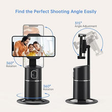 Load image into Gallery viewer, Auto Face Tracking Phone Holder, No App Required, 360° Rotation Face Body Phone Tracking Tripod Smart Shooting Camera Mount for Live Vlog Streaming Video, Rechargeable Battery-Black
