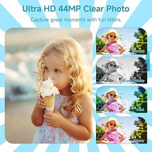 Load image into Gallery viewer, Digital Camera for Teens, FHD 4K 44MP Digital Camera Blue Autofocus with 64GB SD Card 16X Zoom, Cameras for Photography Compact Point and Shoot Camera for Teen Boy Girl Kids Camera Beginner
