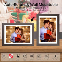 Load image into Gallery viewer, Digital Photo Frame 10.1 Inch, HAMTYSAN Smart Digital Picture Frame IPS Touch Screen, Built-in 16GB Storage, Auto-Rotate, Wood Effect, Easy Setup to Share Photos or Videos via Free App from Anywhere
