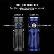 Load image into Gallery viewer, OLIGHT Baton4 Rechargeable EDC Flashlight, LED Pocket Flashlight 1300 Lumens with Magnetic Charging Cable, Small Powerful Bright Flashlight for Home, Camping, and Emergencies (Regal Blue)
