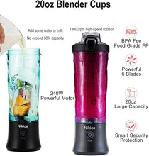 Load image into Gallery viewer, Nikice Portable Blender, Personal Blender for Shakes and Smoothies, 20 Oz BPA Free Cup, Waterproof Blender with USB Rechargeable can crushes ice (Black)
