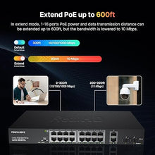 Load image into Gallery viewer, Real HD 16 Port Full Gigabit PoE Switch with 2 *Gigabit SFP Ports &amp; RJ45 Ports, Unmanaged Plug and Play, High Power Total Budget 300W, 803.af/at Compliant, Fanless &amp; Slience, Metal Housing, Rack Mount
