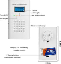 Load image into Gallery viewer, 2 Pack Combination Gas &amp; Carbon Monoxide Detectors - Plug in CO Alarm &amp; Natural Gas Detector with Digital Display, CO Detector &amp; Combustible Gas Detector for Home, Easy to Read
