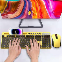 Load image into Gallery viewer, Wireless Keyboard and Mouse Combo, MARVO 2.4G Ergonomic Wireless Computer Keyboard with Phone Tablet Holder, Silent Mouse with 6 Button, Compatible with MacBook, Windows (Yellow)
