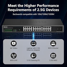 Load image into Gallery viewer, 24 Port 2.5Gb Ethernet Network Switch 24 x 2.5 Gigabit Base-T Port | 2 x 10G SFP+ | Compatible with 10-100-1000Mbps Devices | Fanless Quiet Metal Internet Switch | Rack Mount | 160G Bandwidth
