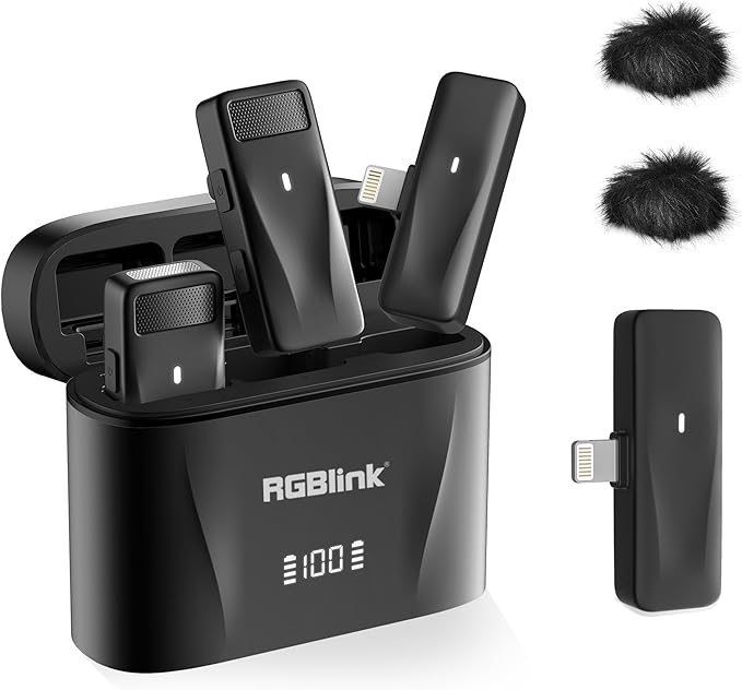 RGBlink Wireless Lavalier Microphone - 2 Pack Noise Cancelling Lapel Mic Set for Content Creators Vlogging, YouTube, TikTok, Clip on Mic Compatible with iPhone 14 13 12 11 Pro Max XR XS X i Pad More