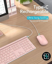 Load image into Gallery viewer, Wireless Keyboard and Mouse Combo, CHESONA Bluetooth Rechargeable Full Size Multi-Device (Bluetooth 5.0+3.0+2.4G) Wireless Keyboard Mouse Combo for Mac OS/iOS/Windows/Android (Pink)
