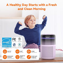 Load image into Gallery viewer, AIRROMI Air Purifier for Bedroom Home,HEPA Filter,Covers Upto 549 Ft²,Quiet 360°intake Air Cleaner with Fragrance ponge for Better Sleep,Night Light,Filters Smoke,Pet Dander,Allergies,Dust,A2005Purple
