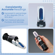 Load image into Gallery viewer, 0-90% Brix Refractometer with ATC - Accurate Sugar Content Measurement for Honey, Fruit, Maple Syrup and Beverages - Ideal for Homebrewing, Labs &amp; More
