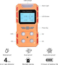 Load image into Gallery viewer, Portable 4 Gas Detector, Air Quality Gas Meter Monitor with Large Digital LCD Display, Rechargeable Battery Operated Gas Test Analyzer with Voice Light and Vibration Alarm mode (Orange)
