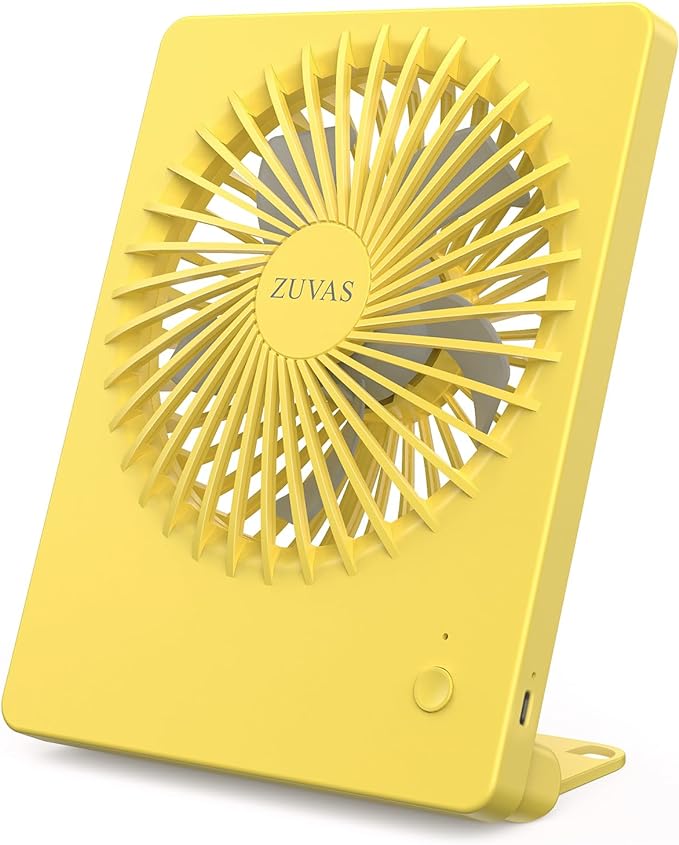 Zuvas Desk Fan Battery Operated Fan Rechargeable 180°Tilt Folding Personal Fan Ultra Quiet Small Portable Fan 3 Speed Adjustable Strong Wind USB Fan For Office Bedroom Home Desktop Camping (Yellow)