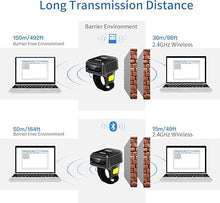 Load image into Gallery viewer, Portable Ring Bluetooth Barcode Scanner Wireless 2.4Ghz &amp;USB Wired 3 in 1 Connection Windows.Mac OS.Android.Portable Wearable Mini Finger Bar Code scanners
