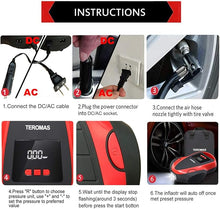 Load image into Gallery viewer, TEROMAS Tire Inflator Portable Air Compressor, Air Pump DC/AC for Car Tires 12V DC and Other Inflatables at Home 110V AC, Digital Electric Tire Pump with Pressure Gauge(Red)

