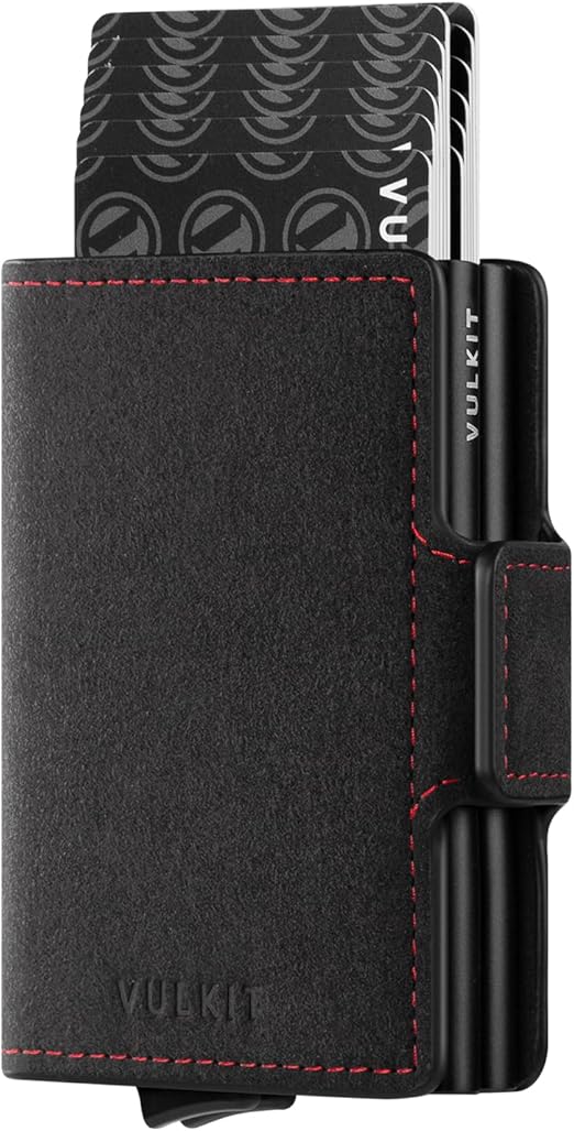 VULKIT Credit Card Holder RFID Blocking Leather Automatic Pop Up Wallet Magnetic Wallet Double Card Case for Men and Women