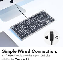 Load image into Gallery viewer, Macally Small USB Wired Keyboard for Mac and Windows - 78 Scissor Keys, 13 Shortcut Compatible Apple Keyboard - Mini Compact USB Computer Keyboard That Saves Space and Looks Great - Space Grey
