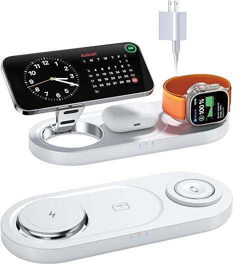 2024 Upgraded 3 in 1 Wireless Charger, Nano Magnetic iPhone Charging Station for Apple Devices, Fast Mag Safe Charging Pad for iPhone 16/15/14/13/12 Series & AirPods Pro & Apple Watch Series, White