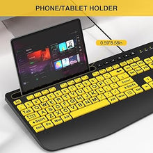 Load image into Gallery viewer, SABLUTE Large Print Keyboard Wired Computer Keyboards with Wrist Rest, Phone Holder, Big Letters Easy to Read Compatible Windows, Desktop, Laptop, Yellow
