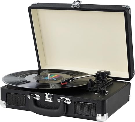 Vinyl Record Player, 3 Speeds Belt Driven Suitcase Portable Turntable for Vinyl Records with Built-in Speakers/RCA Output/Aux in/Headphone Jack/ 45 Adapter Black