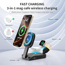 Load image into Gallery viewer, 3 in 1 Foldable Charging Station for Apple Products,Mag-Safe Charger Wireless Charger Stand Compatible with iPhone 16/15/14/13/12 &amp; Air-Pods&amp; iWatch Series with LED,Mag-Safe Charger Stand Dock(Black)
