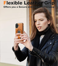 Load image into Gallery viewer, Capture Grip Strap Magnetic Stand for iPhone 16 Plus Case with Screen Protector, Protective iPhone 16 Plus Case Leather, Compatible with MagSafe, Built-in Kickstand,for Men Women, Brown
