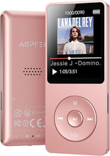 Load image into Gallery viewer, AGPTEK A02 MP3 Player with Bluetooth 5.3, 1.8 inch Screen Portable Music Player with Speaker, FM Radio, Voice Recorder, Supports Expanded Up to 128GB(Rose Gold, 32GB)
