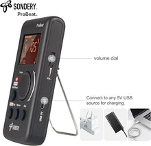 Load image into Gallery viewer, Sondery Digital Metronome for Guitar Piano Drum and All Instruments with Timer, English Vocal Counting and 3 Different Sounds with Earphone Jack and Flashing Light, Loud Volume, Rechargeable
