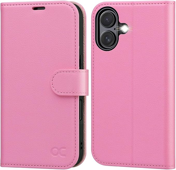 OCASE Compatible with iPhone 16 Wallet Case, PU Leather Flip Folio Case with Card Holders RFID Blocking Kickstand [Shockproof TPU Inner Shell] Phone Cover 6.1 Inch 2024, Pink