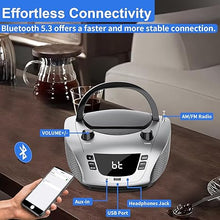 Load image into Gallery viewer, LONPOO Radios Portable AM FM, Portable CD Player Compatible CD-R/RW/WMA and MP3, CD Radio with Bluetooth 5.3, Boombox CD Player with Speakers, USB Player, AC/Battery Powered CD Players for Home
