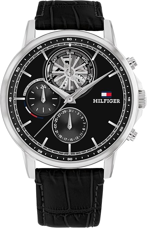 Tommy Hilfiger Mens Dress Watch - Multifunction Leather Wristwatch - Water Resistant up to 5 ATM/50 Meters - Premium Fashion Timepiece for All Occasions - 44mm